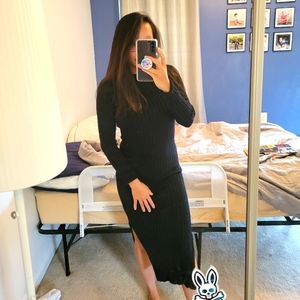 Sam Edelman black midi sweater dress with side slits
